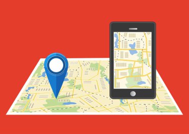 Vektör çizim. Harita. Gezinti, teslimat kavramı.