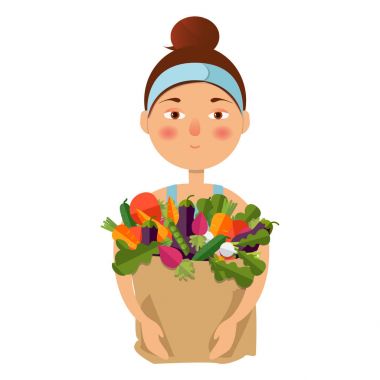 Bir kadın bir gıda sepeti tutuyor. Sağlıklı bir yaşam tarzı kavramı