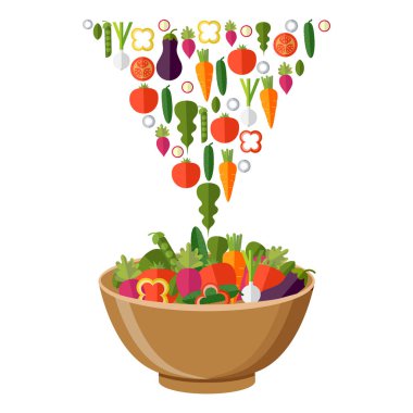 Taze sebze salatası yemek. Düz stil. Vektör çizim