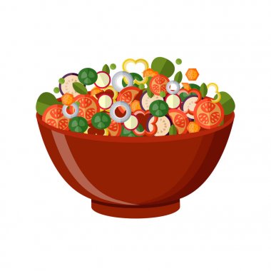 Taze sebze salatası yemek. Düz stil. Vektör çizim