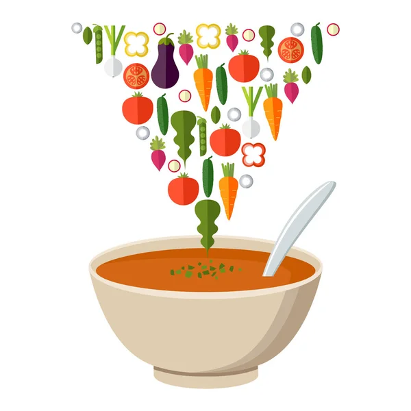 Het skål soppa, maträtt isolerade ikonen. Soppa med grönsaker — Stock vektor