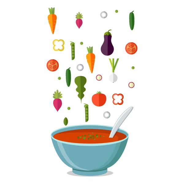 Горячая миска супа, блюдо изолированная икона. Суп с овощами — стоковый вектор