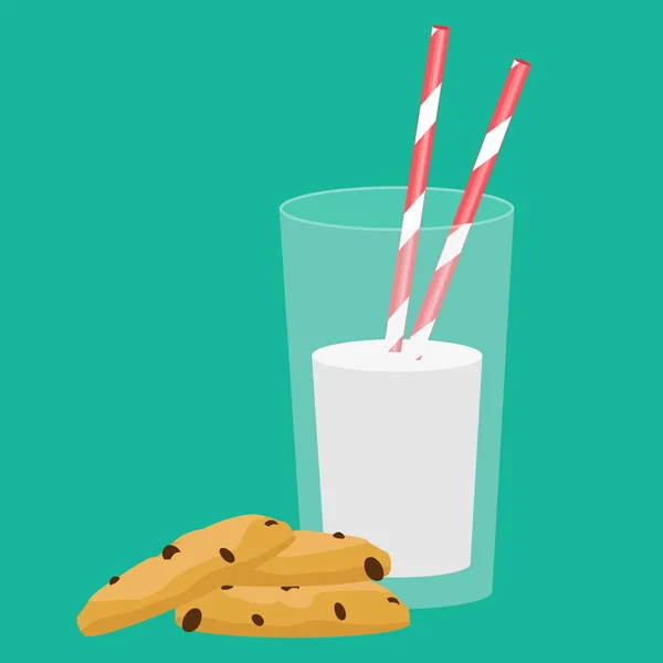 Glass of milk and cookies. Breakfast. Vector illustration — Stock Vector