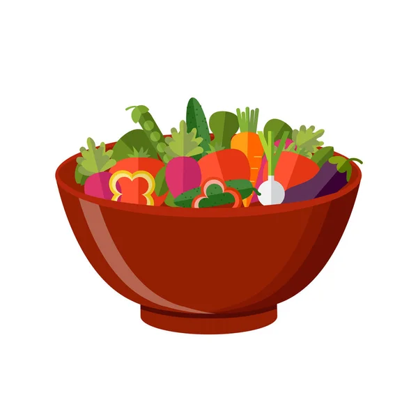Matlagning sallad med färska grönsaker. Platt stil. Vektorillustration — Stock vektor