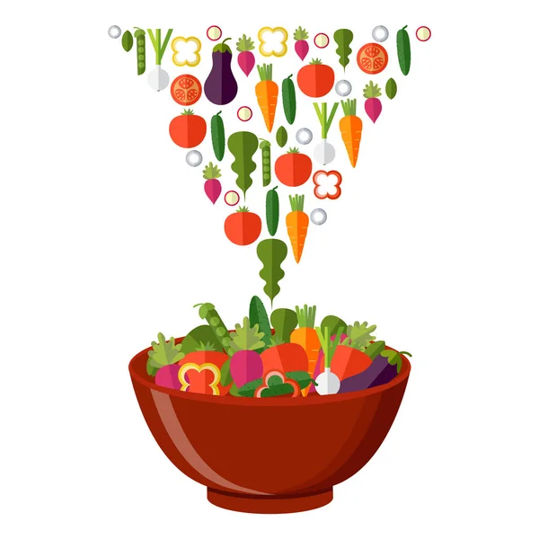 Cocinar ensalada con verduras frescas. Estilo plano. Vector ilustra — Archivo Imágenes Vectoriales