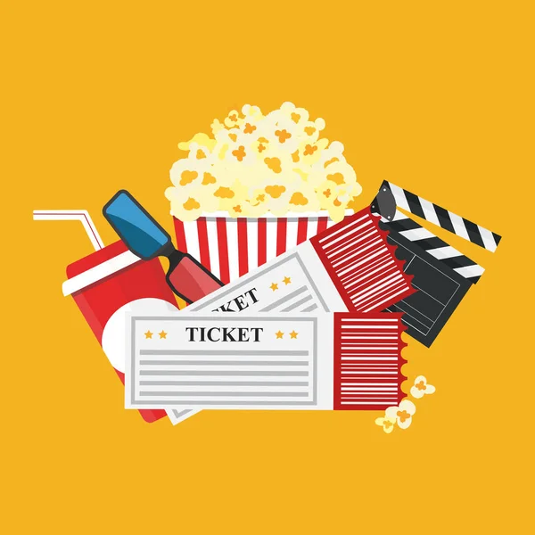 Vektorillustration. Popcorn und Getränk. Filmstreifenrand. Kino — Stockvektor
