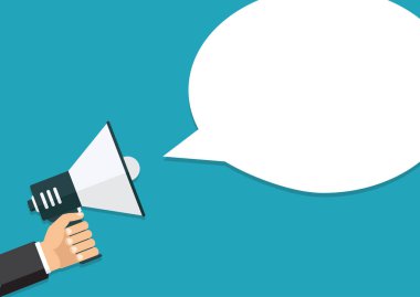 Vektör, eps10, illüstrasyon. Bir megafon tutan el