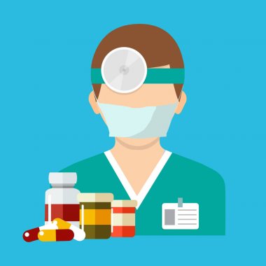 Baş ayna ile göz doktoru. Arka plan üzerinde izole simgesi. 