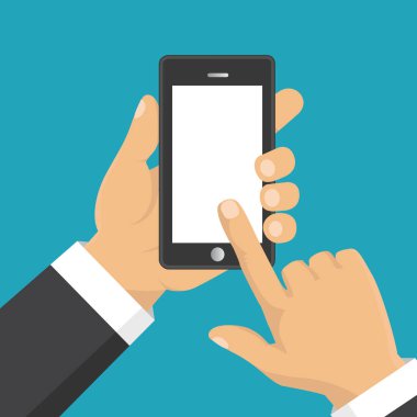 El tutma akıllı telefon. İş kavramı, düz tasarım, vektör