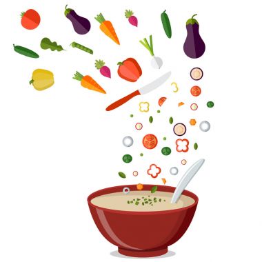 Sıcak kase çorba, yemek izole simgesi. Sebze çorbası