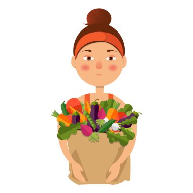 Bir kadın bir gıda sepeti tutuyor. Sağlıklı bir yaşam tarzı kavramı