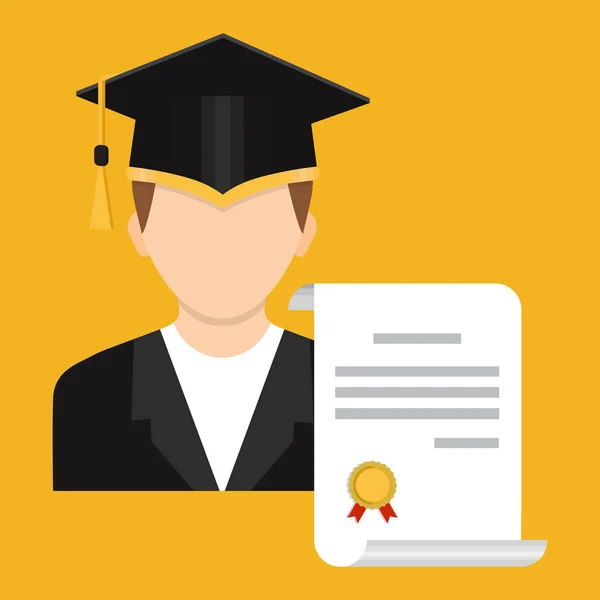 Un graduado de una universidad o escuela con sombrero de graduado — Vector de stock