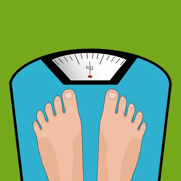 Vet man of vrouw staande op gewicht schaal met zware gewicht — Stockvector