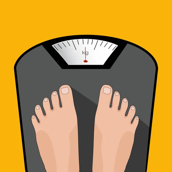 Fat man or woman standing on weight scale with heavy weight — Stock Vector