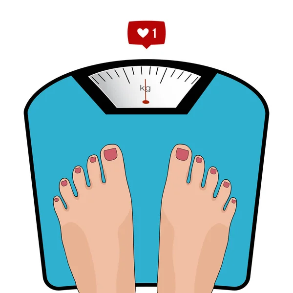Fat man or woman standing on weight scale with heavy weight — Stock Vector