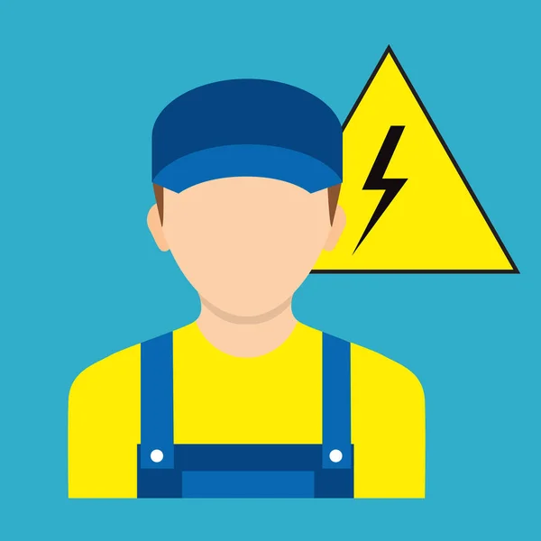 Elektryk pracownik. Elektryczne znaki ikona bezpieczeństwa pracy na białym tle — Wektor stockowy