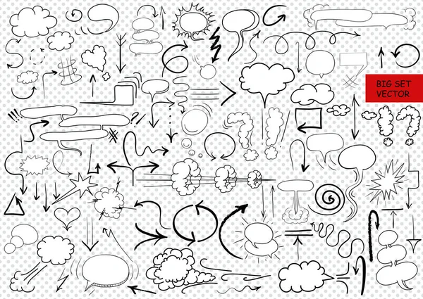 Büyük vektör dizi komik unsurlar, elle çizilmiş, oklar, doodle — Stok Vektör