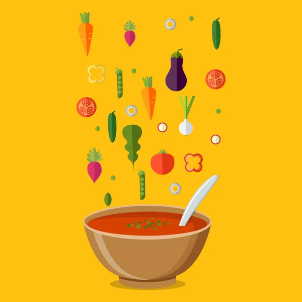Гаряча миска супу, тарілка ізольована. Суп з овочами — стоковий вектор
