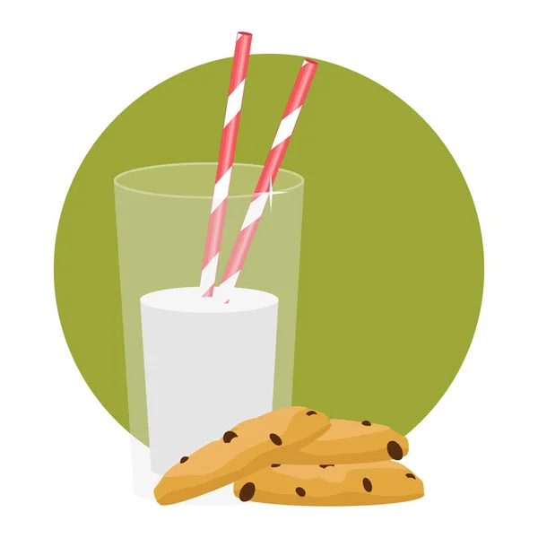 Πρωινό. Εικονογράφηση διάνυσμα. Ποτήρι γάλα και μπισκότα. — Διανυσματικό Αρχείο