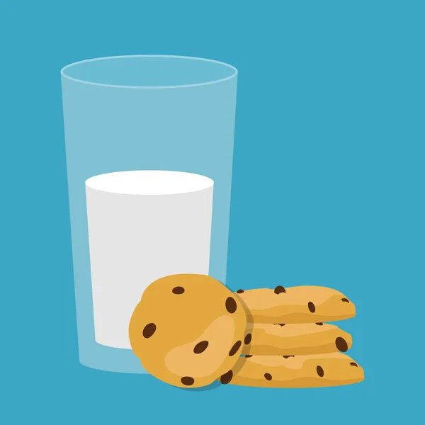 Πρωινό. Εικονογράφηση διάνυσμα. Ποτήρι γάλα και μπισκότα. — Διανυσματικό Αρχείο