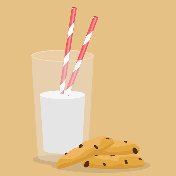 Ποτήρι γάλα και μπισκότα. Πρωινό. Εικονογράφηση διάνυσμα — Διανυσματικό Αρχείο