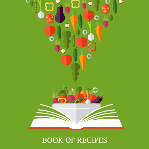 Livre de recettes, livre de cuisine, meilleures recettes. Végétarien — Image vectorielle