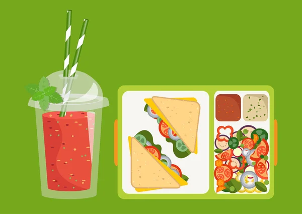 Lunchbox met gezonde voeding. Het concept van een gezonde levensstijl — Stockvector