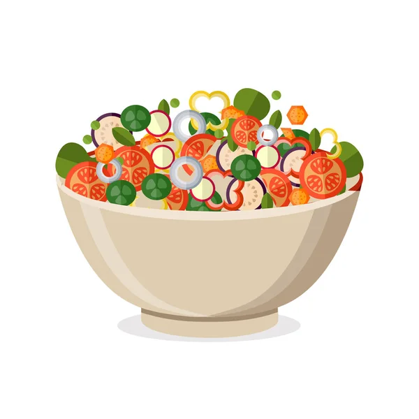 Cozinhar salada com legumes frescos. Estilo plano. Vetor — Vetor de Stock