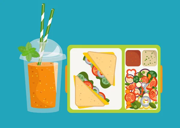 Boîte à lunch avec des aliments sains. Le concept d'un mode de vie sain — Image vectorielle