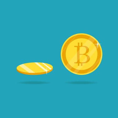 Cripto para birimi. Vektör. Altın bitcoin işareti simgesi düz ağ m