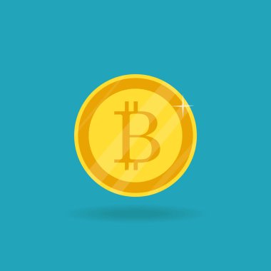 Cripto para birimi. Vektör. Altın bitcoin işareti simgesi düz ağ m