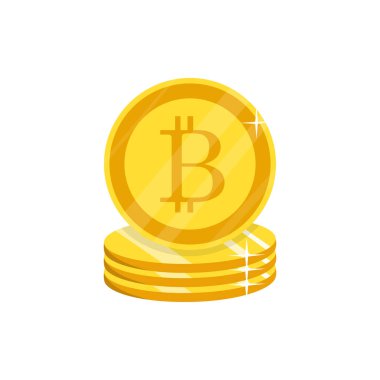 Cripto para birimi. Vektör. Altın bitcoin işareti simgesi düz ağ
