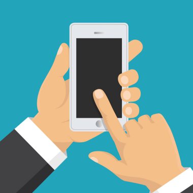 El tutma akıllı telefon. İş kavramı, düz tasarım, vektör