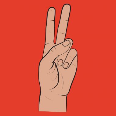 İnsan eli, iki parmak, parmak bir barış sembolünü gösterirken