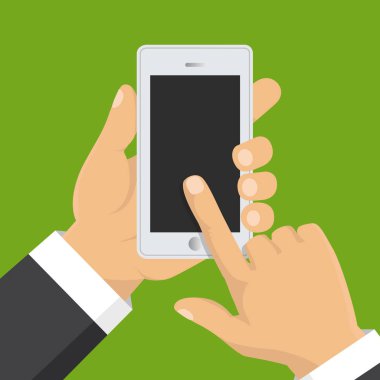 El tutma akıllı telefon. İş kavramı, düz tasarım, vektör