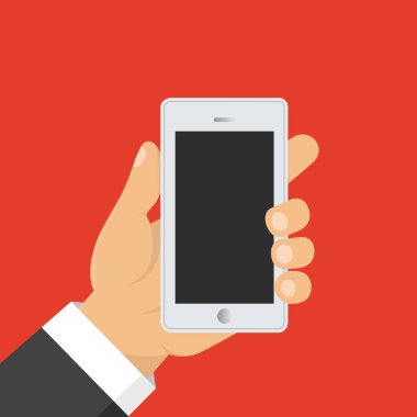 El tutma akıllı telefon. İş kavramı, düz tasarım, vektör