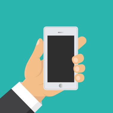 El tutma akıllı telefon. İş kavramı, düz tasarım, vektör