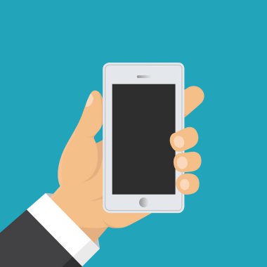 El tutma akıllı telefon. İş kavramı, düz tasarım, vektör