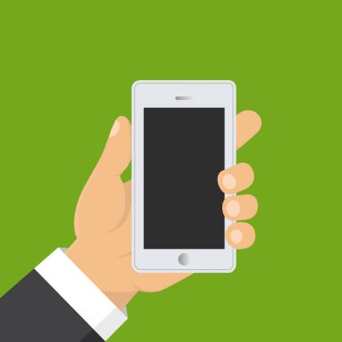 El tutma akıllı telefon. İş kavramı, düz tasarım, vektör