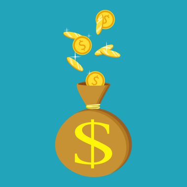 Düz simge vektör çizim. Para tasarrufu ve para çantası kavramı