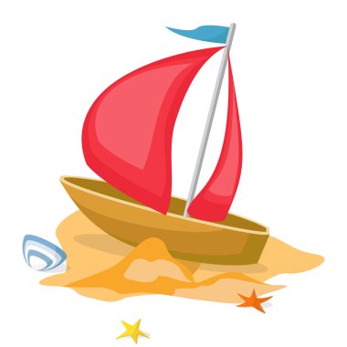 3B gölgelendirme stil ikonu çocuk balıkçı teknesi. Vektör çizim