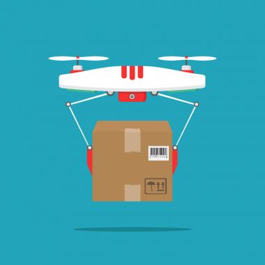 Dron parsel sunar. Hızlı, ücretsiz teslimat kavramı