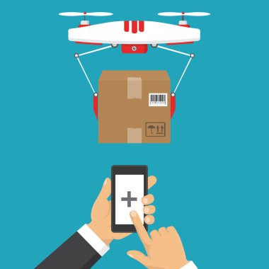 Dron parsel sunar. Hızlı, ücretsiz teslimat kavramı