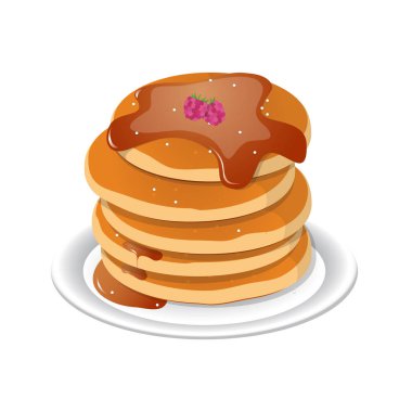 Vektör çizim. Taze lezzetli sıcak krep tatlı akçaağaç ile