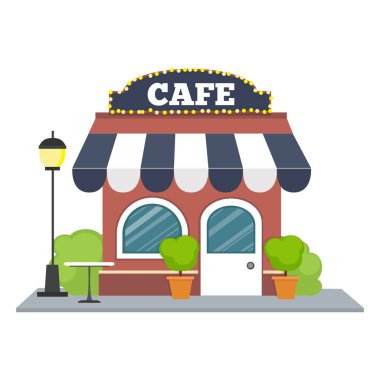 Düz izometrik tasarım. Renkli kafe izometrik Restoran Binası