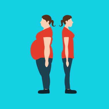 Vektör çizim. Kadın kalın ve ince rakamlar. ağırlık los