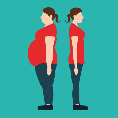 Vektör çizim. Kadın kalın ve ince rakamlar. ağırlık los