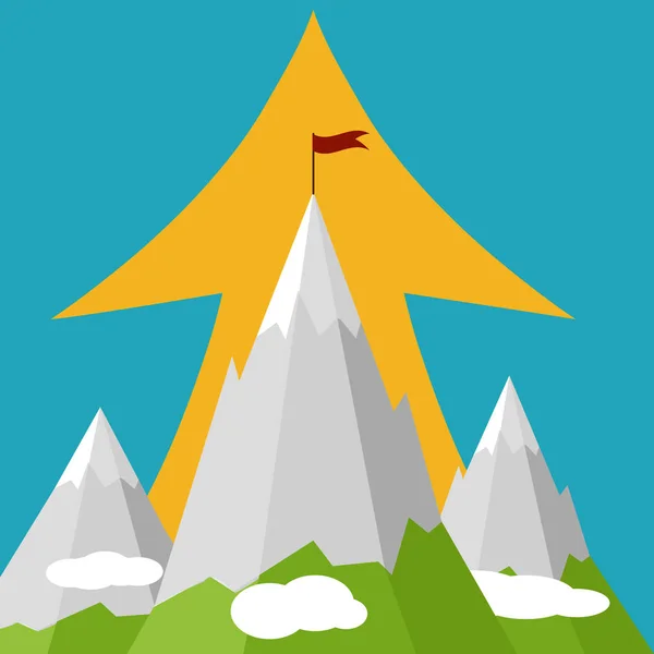 Concepto de negocio. Montañas y flecha arriba. Símbolo de éxito. Vector — Archivo Imágenes Vectoriales