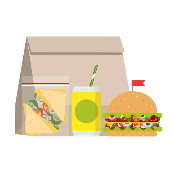 午餐盒和健康的食物。健康生活概念 — 图库矢量图片