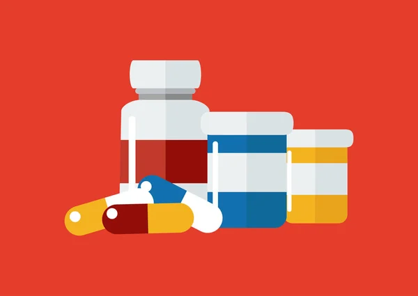 Vector drugs pictogram, pillen, capsules ans recept flessen. — Stockvector